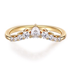 MOOSEA Curved Moissanite Wedding Band for Women, D Color VVS1 Clarity Lab Created Rings 14K Yellow Gold Vermeil Moissanite Stackable Rings for Women Anniversary Jewelry Gifts