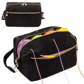 AGX Bravo Small Crochet Bag Organizer Knitting Bag Yarn Holder Storage Bag Crochet Hook Case for Women Crocheting Bags Organizer for 20x1.7oz Yarn Skeins and Crochet Knitting Accessories (Black)