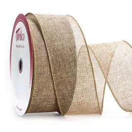 Traico 2.5" x 25 Yards Natural Burlap Wired Ribbon for Christmas Wedding Wreath Gift Wrapping Home Décor DIY