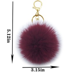 Unpafcxddyig Pom Pom Keychain Artificial Fur Puff Ball Keychains Fluffy Tote Pendant Car Bag Charm,wine red