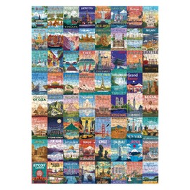 World Landmarks Travel Puzzle 1000 Pieces for Adult, Nature Landscape Art Jigsaw Puzzle New York Paris Scenic, Travel City Beach Scenery Poster Puzzle