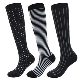 Compression Socks for Women Men 3 Pairs Flight Compression Socks Knee High Compression Stockings Circulation Best Support for Athletic Running Cycling Travel（Dot）