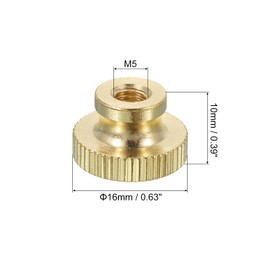 sourcing map Knurled Thumb Nuts, 6Pcs M5 x D16mm x H10mm Brass High Head Through Hole with Collar High Head Through Hole Round Knobs Fasteners for 3D Printer Parts, Machine Tools