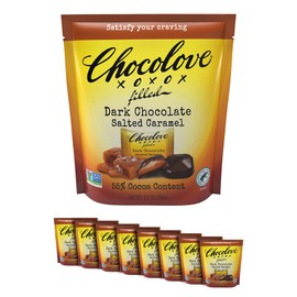 Chocolove Salted Caramel Chocolate Bites | 55% Cocoa | Silky Caramel with a Hint of Salt | Made with Premium Belgian Chocolate | Non-GMO, & Gluten-Free, 3.5 oz Pack (8 Pack)