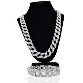 Bling Cartel Sand Blast Cuban Chain Silver Tone 18MM Mens 30" Sandblast Hip Hop Necklace & 8.5" Bracelet Set