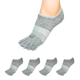 Soxsense No Show Toe Socks Premium Cotton for Women, Align Toes Five Finger Liner Low Cut Thin Socks for Bunion, (4 Pairs) (US, Alpha, Medium, Regular, Regular, Grey)
