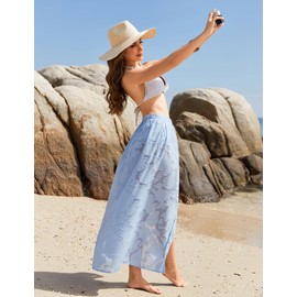 AI'MAGE Sarong Wraps for Women Long Beach Swimsuit Coverup Tie Chiffon Pareo Sheer Floral Bathing Suit Cover Up Skirt