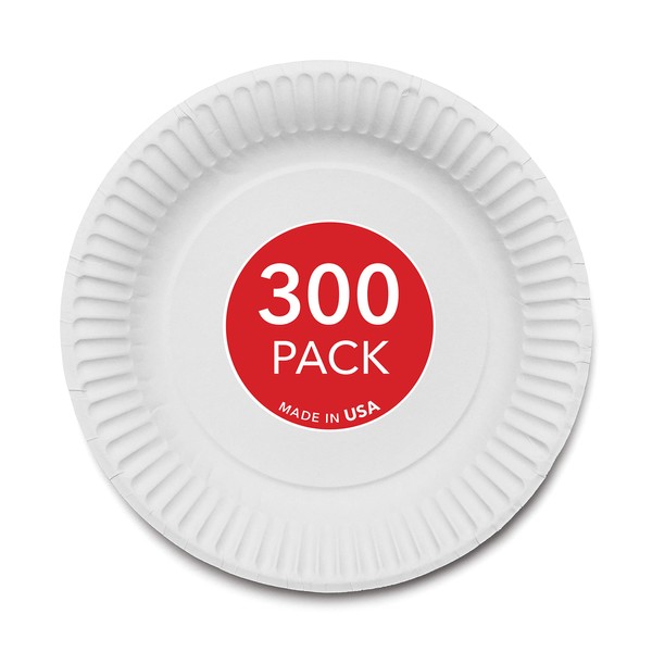 Stock Your Home 9-Inch Paper Plates Uncoated, Everyday Disposable Plates 9" Paper Plate Bulk, White, 300 Count