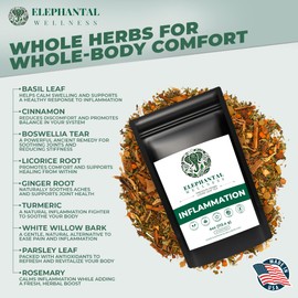 Elephantal Wellness Premium Inflammation Herbal Tea | Comfort & Mobility Blend with Turmeric, Boswellia, White Willow Bark & Ginger | Handmade, Non-GMO, Caffeine-Free Loose Leaf, 4oz, 40 Servings