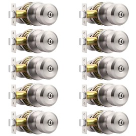 Probrico 10 Pack Brushed Nickel Door Knob Without Key Privacy Door Knob Bedroom/Bathroom Door Knobs Interior Keyless Door Knobs