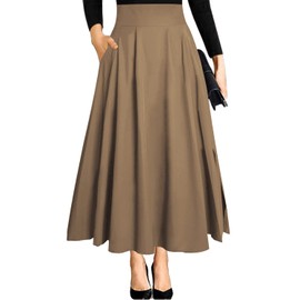 Faldas de Mujer Elegantes Khaki Skirt for Women Spring 2025 Long High Waisted Ankle Length Ladies A Line Maxi Skirts with Pockets L