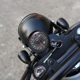 DKMOTORK 0021 KM/H de diámetro 2.56 pulgadas, velocímetro mecánico para motocicleta, medidor de odómetro doble, con retroiluminación LED, indicador de señal de giro neutro para faros delanteros de acero inoxidable, 12 V, negro
