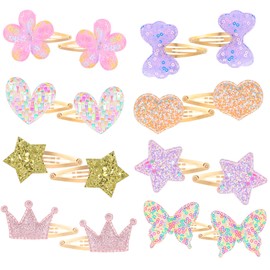 YUXIANLB 16 Pcs Girl Hair Clips Colorful Hairpin Metal Cute Bling Snap Accessories Kawaii Barrettes for Birthday Gift Styling Rainbow Hair Ties Sparkly Flower Star Crown Heart Butterfly