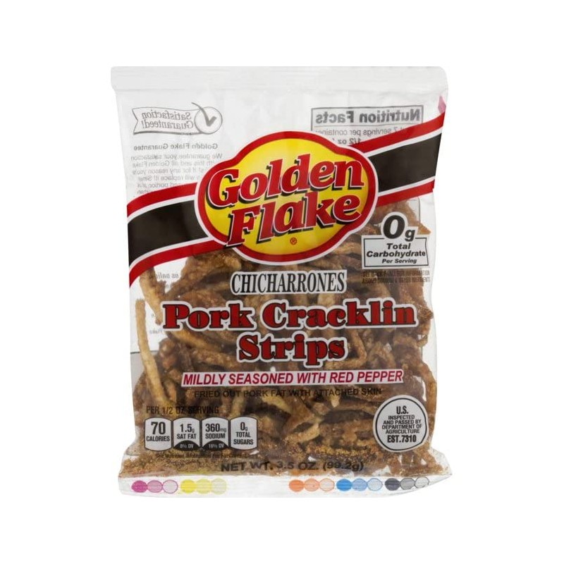 Golden Flake Pork Cracklins W/Red Pepper Seasoning 3.25 oz (Pack