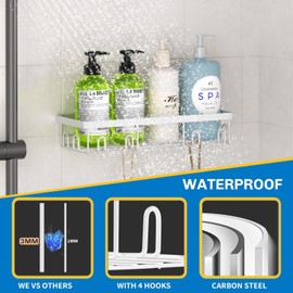 DTUQYX Shower Caddy 9 Pack,Adhesive Organizer for Bathroom Decor Accessories & Kitchen Storage,No Drilling,Large Capacity,Rustproof Stainless Steel Organizer,Home Decor Shelves (white)