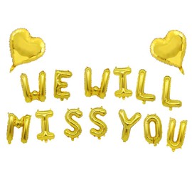 AnnoDeel WE WILL MISS YOU Letter Balloons Banner, 16inch Gold We Will Miss You Letter Mylar Balloons Gold Heart Balloons for Going Away Goodbye Retirement Farewell Party Graduation Decorations