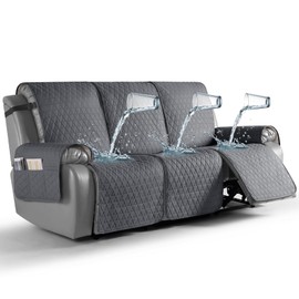 TAOCOCO 100% Waterproof Recliner Cover, Non-Slip Washable Reclining Couch Cover with Elastic Leg Straps, Furniture Protector for Dogs (Dark Gray, 3 Seater)