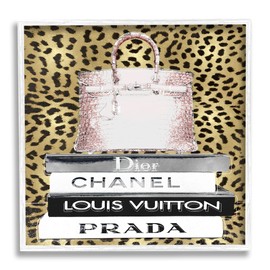 Stupell Industries Glam Handbag Fashion Book Stack Cheetah Pattern