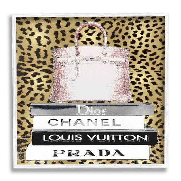 Stupell Industries Glam Handbag Fashion Book Stack Cheetah Pattern