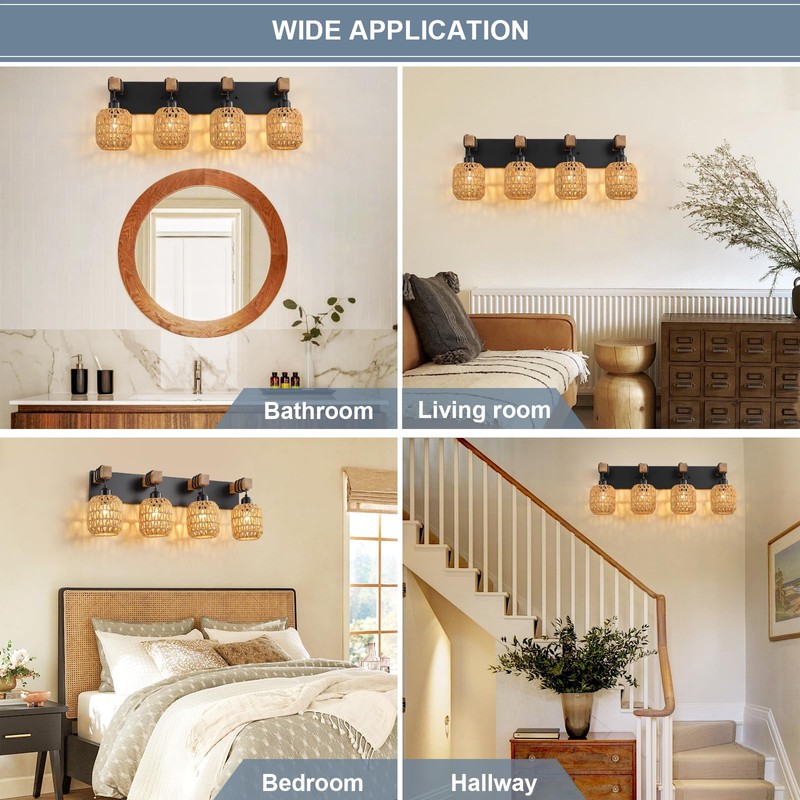 4 Light Bathroom Vanity Light Fixtures,Rustic Style Wood Bathroom Wall