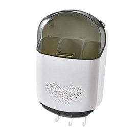 Agatige Wall Mounted Chopsticks Holder, Dust Prevention 3 Compartments Kitchen Utensil Holder Draining Utensil Storage Box with Cover for Kitchen, Bathroom(White)