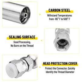 Racewill 12 Pack 1/4" Hydraulic Hose Fittings, 1/4" I.D. Hose x 3/8" JIC 37° Female with Protection Cover Hydraulic Hose End Swivel Crimp Fitting Kits
