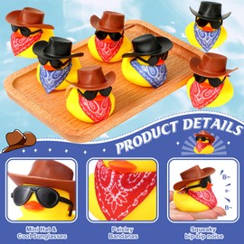 24 Set Cowboy Rubber Duck Mini Yellow Duckies Bath Party Toy Tiny Ducks Bathtub Toy with Cowboy Hat Paisley Bandanas Sunglasses for Summer Baby Shower Birthday Swimming Party Favor (Vintage Style)