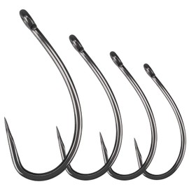 Luroad 50pcs Barbless Carp Coarse Eyed Fishing Hook Size 2, 4, 6, 8, 10, Available in Teflon Coated Curved Shank Hook and Wide Gape Hook for Freshwater Saltwater (Hook size 4, Curved Shank)