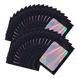 100 Pieces Smell Proof Mylar Bags- Resealable Holographic Packaging Pouch Bag with Clear Window for Food Storage Eyelash Jewelry Electronics Storage (Black, 2.8 x 4 Inch)