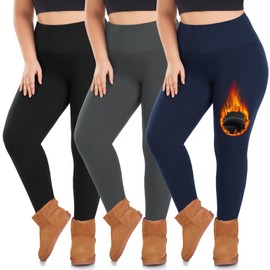 we fleece 3 Pack Plus Size Fleece Lined Leggings Women -Stretchy X-Large-4X Warm Winter Yoga Pants Thermal Leggings Black/Grey/Navy