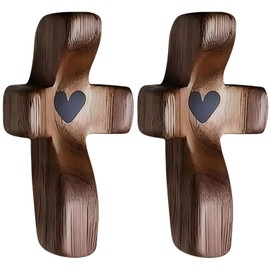 2PCS Handcrafted Wooden Cross My Heart,Small Tiny Wood Cross for Pocket Prayers,Wooden Comfort Cross,Small Pocket Cro/ss,Portable Wood Po/cket Cross,Christian Wo/oden Cro/ss,Gift for Family and Friend