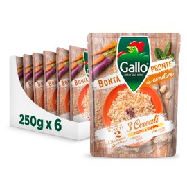 Riso Gallo Bontà Pronte 3 Cereali 6 x 250gr, Riso e MIx di Cereali, Cotto a Vapore, Pronto in 2 min al Microonde, in Padella