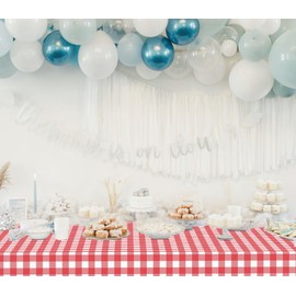 Laroder 2 Pcs Red and White Checkered Tablecloth Plaid Plastic Table Cloths for 6 to 8 Foot Rectangle Tables Red Gingham Tablecloth Disposable for Camping Picnic Birthday Decorations 54 x 108 in