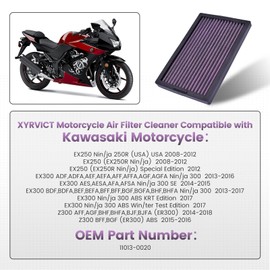 Air Filter 11013-0020 HFA2505 for Kawasaki Nin-ja 250R EX250 2008 2009 2010 2011 2012 Nin-ja 300 EX300 EX300A EX300B 2013 2014 2015 2016 2017
