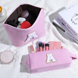 YUXIANLB 2PCS Makeup Bag For Girl Cute Make Up Organizer Travel Toiletry Bag Vanity Zipper Organizer Teacher Gifts Tote Bag For Women Preppy Stuff Cosmetic Bags Skincare Pouch Puffy Makeup Storage Set