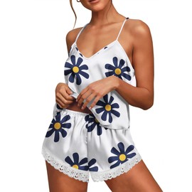 Ekouaer Women's Pajama Set Racerback PJ Sets Lace Silk Sleepwear Plus Size Leopard V Neck Nightwear,Leopard XX_Large