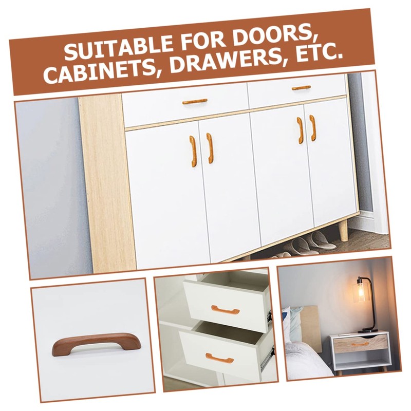 WOONEKY 5 Set Solid Wooden Cabinet Pull Handles Durable Furniture
