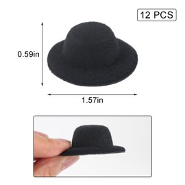ASUNFO 12 Pcs Mini Top Hat for Craft Plush Top Hat Miniature Headwear DIY Supplies 1.6" Black