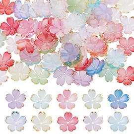 Hobbspring Pack of 100 Cherry Blossom Acrylic Flower Beads, 10 Colours, 5 Leaf Flower Beads with Colour Gradient, Flowers, Spacer Beads, Beads for Threading for Jewellery, Necklace, Earrings, Making,