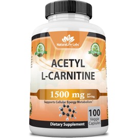 Acetyl L-Carnitine 1,500 mg High Potency Supports Energy Production, Sports Nutrition, Supports Memory/Focus - 100 Veggie Capsules