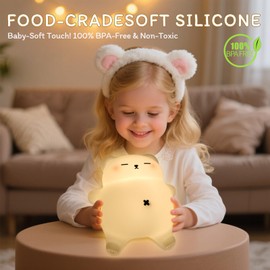 Bear Night Light for Nursery, Rechargeable Soft Silicone Baby Night Lamp with 3-Level Dimming, Touch Control, 30-Min Timer & Soothing Snore Sound, Moving Tummy, Cute Sleepy Bear Kids Bedroom Decor