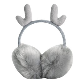 Qchomee Girls Cute Elk EarMuffs Kids Ear Warmers Plush Furry Ear Cover Windproof Ear Hamburg Headband Fashion Adjustable Ear Wrap Christmas Birthday Gifts for Child Boys Girls, Grey, S
