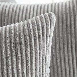 MIULEE Set of 2 Cushion Covers, Corduroy Cushion Cover, Decorative Cushion Cover, Sofa Cushion, Couch Cushion, Decorative Cushion Cover with Hidden Zip, 65 x 65 cm, Light Grey