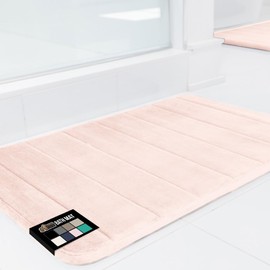 Gorilla Grip Alfombra de baño de Espuma viscoelástica, Gruesa y Suave Alfombra de baño a Rayas, Alfombrillas Decorativas absorbentes, Lavable a máquina, Respaldo Duradero, 30x20, Rosa