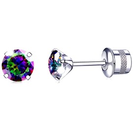 VGACETI Titanium Earrings, Hypoallergenic Screw Back G23 Implant Grade Simulated Diamond for Sensitive Ears 5mm 5A Cubic Zirconia Stud Earrings for Women Men(SCB Rainbow)