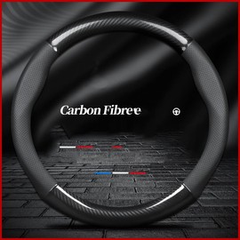 MOIVIKIM for Steering Wheel Cover Fusion Carbon Fiber Premium Leather Non-Slip, Breathable, Trendy Car Accessories with Car Logo,for Accessories (New-New)