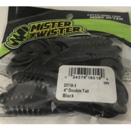 Mister Twister Mr Twister 4" Double Tail Black-1ea 10pk-Brand New-SHIPS N 24 HOURS