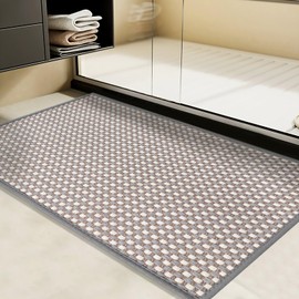 Bilimili Bath Mat,Chenille Ultra Thin Braided Bathroom Rugs,Rubber Backing Bath Rug for Bathroom,Quick Dry,Non-Slip,Fit Under Door,Absorbent Bathroom Mat for Shower,Sink,Tub, 20"×32",Grey