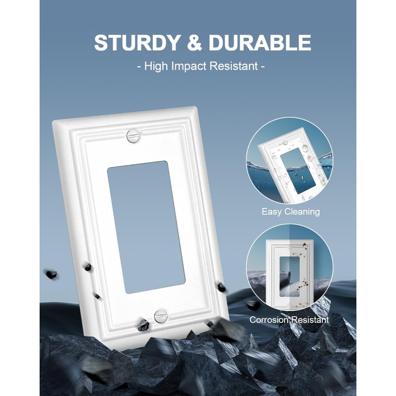 ZILLSEA Pure White Decorator Wall Plates, 4-Pack Switch Plates and