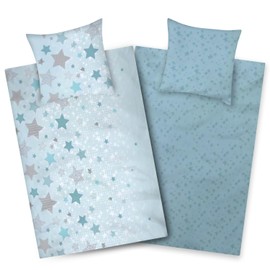 Aminata kids Bed Linen 135 x 200 cm Stars Turquoise Cotton Star Motif Zip Soft & Breathable Summer Bedding Set Women Girls - Reversible Bed Linen Mint